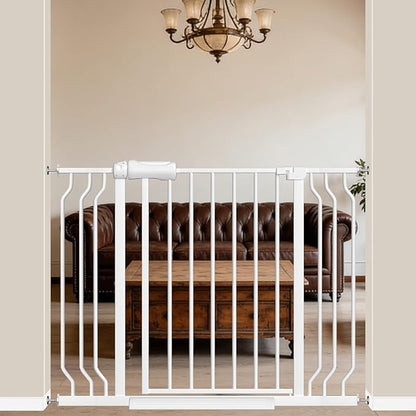 WAOWAO Baby Gate 29.13-43.3" Extra Wide Pressure Mounted Walk Through Swing Auto Close Safety White Metal Toddler Kids Child Dog Pet Puppy for Stairs,Doorways,Kitchen