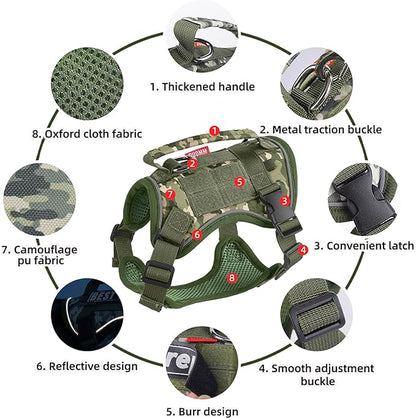 Dog Harness and Leash Set, Small Sized No Pull Pet Harness with Control Handle, Adjustable Tactical Harness for Small Medium Dogs Cats, Reflective Puppy Harness for Walking Hiking Training