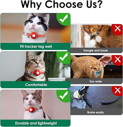 Smart Cat GPS Tracker, Cat GPS Tracker Compatible with Apple Find My App (Only iOS), No Monthly Fee, Waterproof (White Tracker, Red Cat Collar)