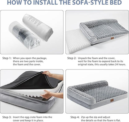 BFPETHOME Orthopedic Dog Bed for Large Dogs-Big Waterproof Sofa Dog Bed with Removable Washable Cover, Washable Pet Bed with Waterproof Lining and Nonskid Bottom,Pet Bed for Large Dogs (Pack of 2)