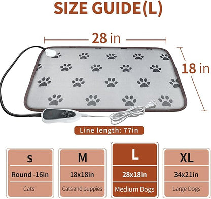 Dog Heating Pad 28x18in with Smart Thermostat Switch and Power Line Protection Tube,Obtained MET and UL Dual Certification,Waterproof Puppy Heating pad-Paw Print