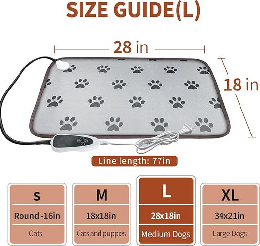 Dog Heating Pad 28x18in with Smart Thermostat Switch and Power Line Protection Tube,Obtained MET and UL Dual Certification,Waterproof Puppy Heating pad-Paw Print