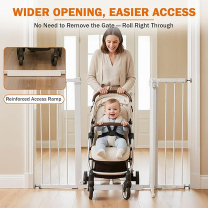 Mumeasy 36" Extra Tall Baby Gate for Stairs, 29.7-51" Wide Dog Gates Indoor for Doorways with Easy Walk Thru, Auto Close Pet Safety Gate for House, Pressure Mounted Metal Child Gate with Door, White