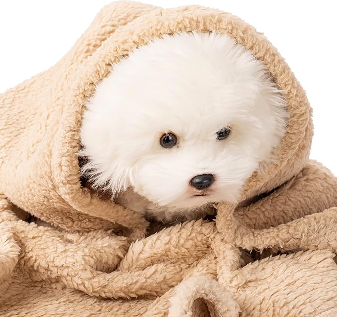 3 Blankets, Dog Cat Pet Blanket, Soft Warm Fleece, for Puppy, Small Dogs or Kitten, Cats, Plush Fuzzy Blanket for Bed, Sofa, Travel (32" x 24", 3/Pack, Beige+Light Gray+Dark Gray)
