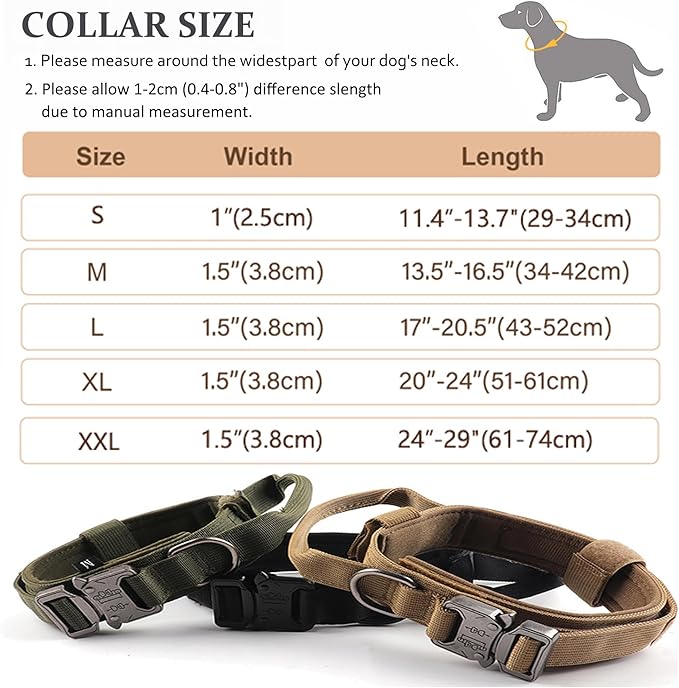 Tactical Dog Collar, Adjustable Military Training Nylon Dog Collar with Control Handle and Heavy Quick-Release Metal Buckle for Small Medium Large Dogs, Purple XL