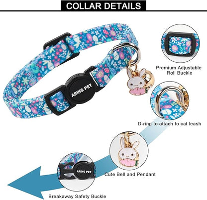 ARING PET 2 Pack Easter Dog Cat Collars, Cute Breakaway Kitten Small Easter Egg Rabbit Chick Collars with Bells for Girl Boy Cats-Blue & Mint Green