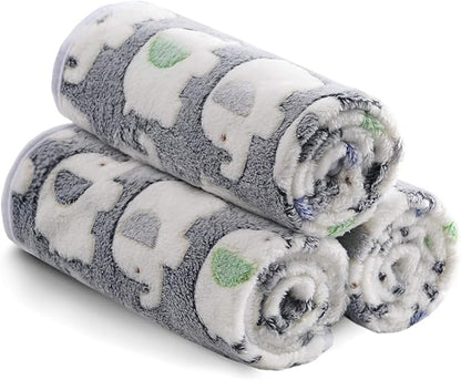 1 Pack 3 Blankets Super Soft Fluffy Premium Cute Elephant Pattern Pet Blanket Flannel Throw for Dog Puppy Cat Dark Grey Medium(30x20 inch)