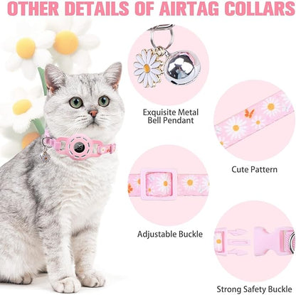 BINGPET AirTag Cat Collar with Bells, Upgraded Safety Elastic Collar with Airtag Pet Collar Holder, Anti-Lost Cat Collars for Girl Boy Cats, Anti-Suffocation Kitty Puppy Collars