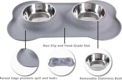 Hubulk Pet Dog Bowls 2 Stainless Steel with No Spill Non-Skid Silicone Mat + Pet Food Scoop Water and Food Feeder Bowls for Feeding Small Medium Large Dogs Cats Puppies ( Gray)