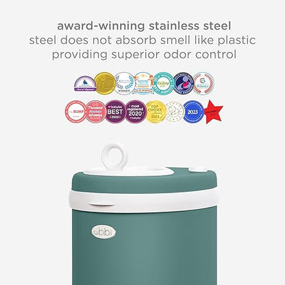 Ubbi Stainless Steel Diaper Pail, Odor Locking, No Special Bag Required, Award-Winning, Registry Must-Have, Open Water