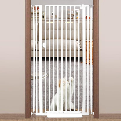 71“ Extra Tall Cat Gate for Doorway：29.4-33.4” Wide Pet Gate, Auto Close/One Handed Open, 1.34” Extra Small Gap, No Drill Pressure Mount Tall Cat Gate for Interior Stairs/Kitchens/Hallways (White)