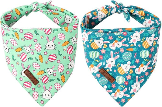 ARING PET Easter Dog Bandana 2 Pack-Cute Green Easter Eggs Dog Bandanas, Reversible Rabbit&Carrot Dogs Triangle Bibs Bunny Pet Scarf