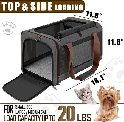 Small Dog Carrier Cage Soft Chihuahua / Softshell Big Cat Carrier Maine Coon / Pet Taxi Carrying Bag over 25lbs / Top Loader Travel Kennel Brown