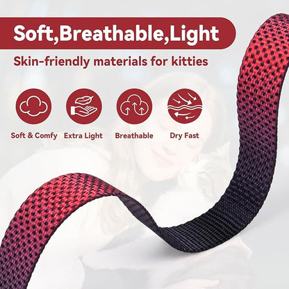 Cat Harness and Leash Set, 3-in-1 Escape Proof Adjustable, Comfortable Soft Lightweight, Safe, Easy to Wear, Walking Travel Kitten Harness for Small Medium Large Cats （Red