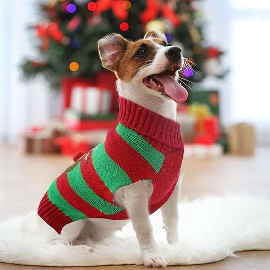 Dog Cat Christmas Sweater Boy Girl Ugly Reindeer Xmas Pet Clothes Holiday Puppy Costume New Year Gifts for Small Medium Large Dogs Outfits (M, Red Green Stripe Reindeer)