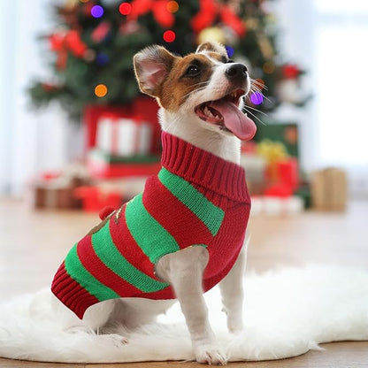 Dog Cat Christmas Sweater Boy Girl Ugly Reindeer Xmas Pet Clothes Holiday Puppy Costume New Year Gifts for Small Medium Large Dogs Outfits (S, Red Green Stripe Reindeer)