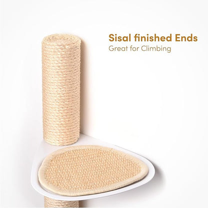 51" Wall-Mounted Cat Tree – Modern Space-Saving Cat Shelf with Sisal Scratching Post & Steel Climbing Steps – Stylish Cat Wall Furniture for Small Spaces