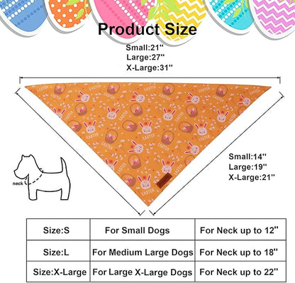PTDECOR Easter Dog Bandana 2 Pack, Reversible Rabbit Carrot Dog Scarf, Multi Size Offered, Yellow White Easter Bandanas for Small Dogs Pets (Small)