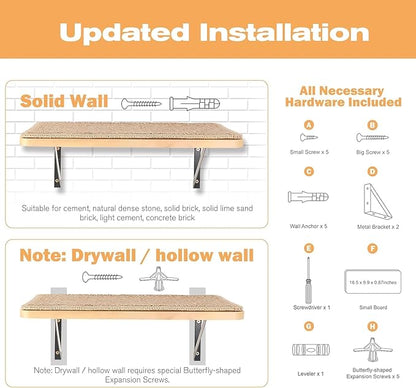 Cat Wall Shelves & Stairs - 2PCS Cat Furniture with 2PCS 4 Steps Climbing Shelves & Scratching Perches for Sleeping, Playing
