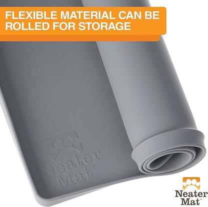 Neater Pet Brands Neater Mat Pet Mats for Food and Water, Cat & Dog Bowl Mat Waterproof Silicone, Feeding Tray, Dog Food Mats for Floors, Placemat w/Raised Edge for Under Bowls, 16” x 10”, Grey