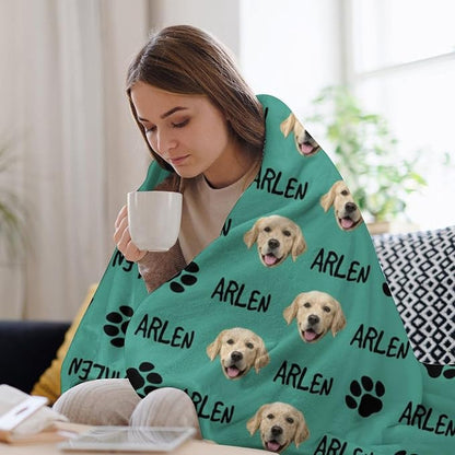 Personalized Paw Print Dog Blanket with Pet Name Face-Custom Puppy Blankets with Picture for Dogs-Customized Dog Memorial Throw Fleece Blanket-Loss of Pets Supplies Sympathy Gift for Bed Sofa Travel