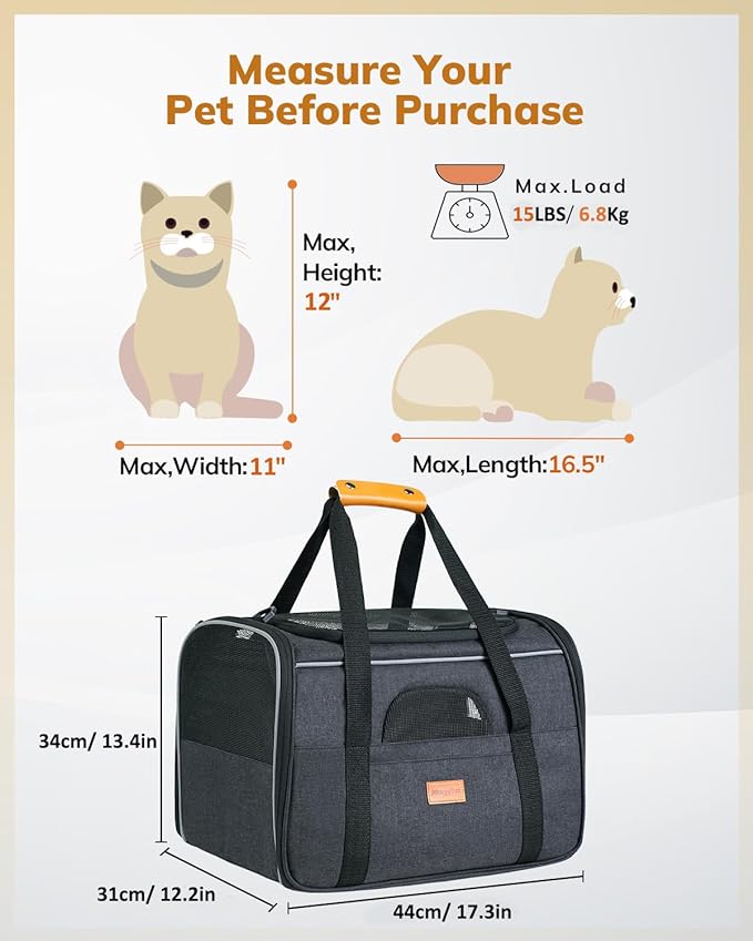 Morpilot Cat Carrier - Cat Carrier Soft for Medium or Large Cats up to 20lbs, with Dual-Sided Cushion, Secure Buckle and Foldable Bowl, Dog Carriers for Small Dogs - Pet Carrier (Dark Gray)