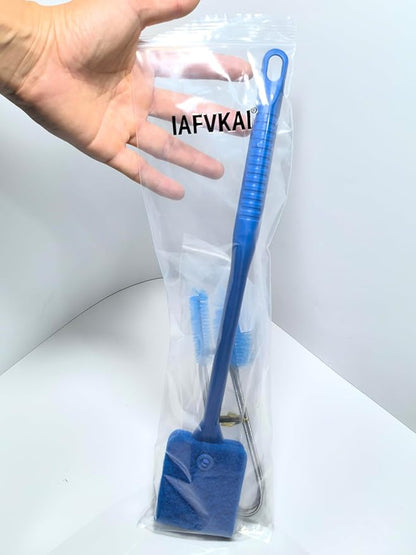 Multifunctional Cleaning Brushes Tool Set for Tank, Aquarium Sponge Brush, Algae Scraper Cleaner with Long Handle and Stainless Flexible Tube Cleaning Brush