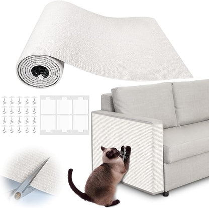 Cat Scratch Furniture Protector - 118"x15.8" Trimmable Self-Adhesive Cat Claws Scratch Pads, DIY Kitten Climbing Couch Protector for Scratching Post Cat Tree Replacement Indoor (Cream White)