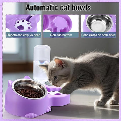Eccliy Kitten Starter Kit, 10 Pcs Cat Starter Kit for Indoor Cats Kitten Essentials Includes Litter Box, Pet Toy, Folding Carrier, Climbing Frame, Mat, Collar, Automatic Food Bow(Cute,Purple)