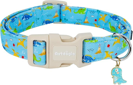 Dinosaur Dog Collar for Large Dogs, Cute Puppy Collars with Quick Release Buckle, Cotton Dog Collars for Small Medium Large Dogs, Fashion Pet Collar for Girl Boy Dog-L