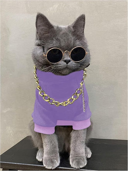QWINEE 3Pcs Dog Hoodie Cat Apparel Dog Custume Set with Necklace and Sunglasses Pet Clothes for Puppy Small Medium Dogs Cats Mauve Purple X-Large