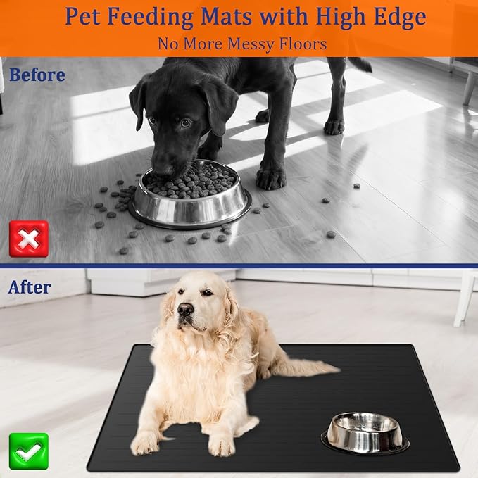 40"x30" XXL Silicone Dog Feeding Mat, 1.5MM Extra Thick Dog Bowl Mat for Food and Water, Large Non-Slip Placemat with High Edges for Dogs Bowls, Easy to Clean, Light Gray