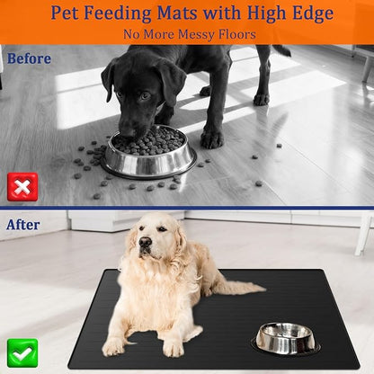48"x32" Extra Large Pet Food Mat, 1.5MM Super Thick Silicone Dog Mats for Food and Water, XXXL Nonslip Pet Feeding Mats for Floors,Dog Cat Bowl Mat with Raised Edges, Dark Gray