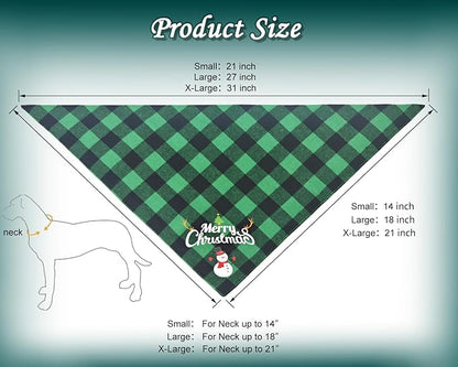Christmas Dog Bandanas 2PCS-XLarge,Classic Plaid Triangle Holiday Scarf with Santa and Snowman Prints,Winter Pet Outfit for Boy and Girl Dogs,Red Green Plaid Dog Costume for Extra Large Dogs