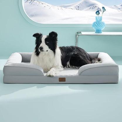 Bedsure Orthopedic Dog Beds Large Sized Dog - Washable Large Dog Cat Bed Waterproof, Comfort Dogs Couch Sofa with Washable Removable Cover, Pet Bed with Nonskid Bottom, Cooling Grey, 35"