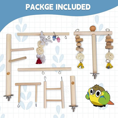 PINVNBY Bird Playground Parrot Play Gym Parakeet Cage Play Stand Wooden Perches Playpen Ladders Conure Chewing Climbing Swing Toy Birdcage Accessories for Small Cockatoo Cockatiel Lovebirds Budgie