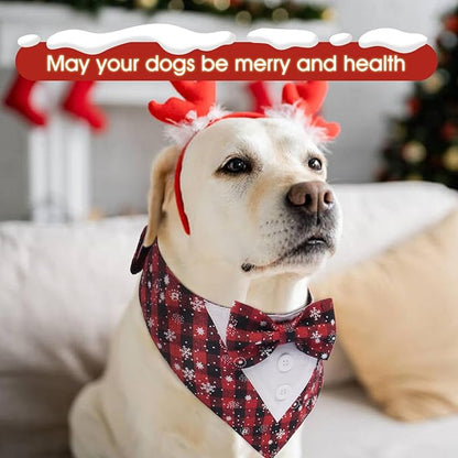 FUAMEY Dog Tuxedo Christmas for Small Dogs,Dog Formal Suit Dogs Attire Pet Bow Tie Puppy Party Costumes Cat Tux Outfits Pets Bandana Cosplay Adjustable Bowties Christmas Snowflake XS