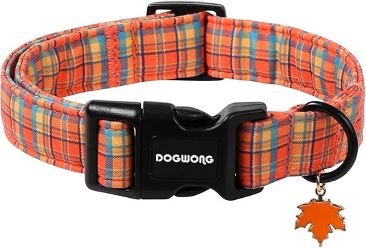 DOGWONG Fall Maple Dog Collar- Cute Classic Fall Autumn Flower Dog Collars Adjustable Fall Dog Collar for Small Medium Large Dogs M