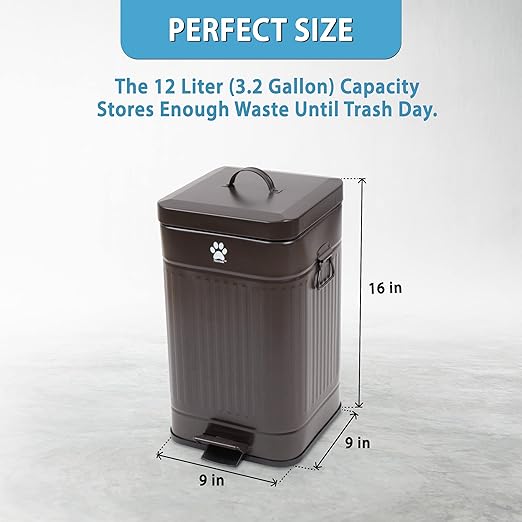 Dog Poop Trash Can Outside - Outdoor Dog Waste Trash Can with Lid - Odor Proof Waste Station Container for Backyard - 12L/3.2Gal (Mulch)