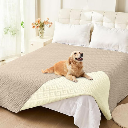 hyha Waterproof Dog Blanket, Soft Pet Bed Blankets, Waterproof Sofa Couch Cover for Dogs Washable, Reversible Pet Couch Covers for Sofa Furniture (82x82 Inch, Taupe/Beige)