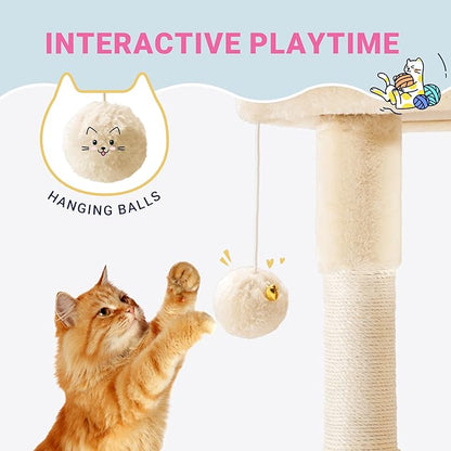 Allewie 29 Inches Cat Tree Tower/Plush Perches Platform/Condo/House/Sisal Scratching Posts/Multi-Level Activity Center Furniture for Kittens/Beige