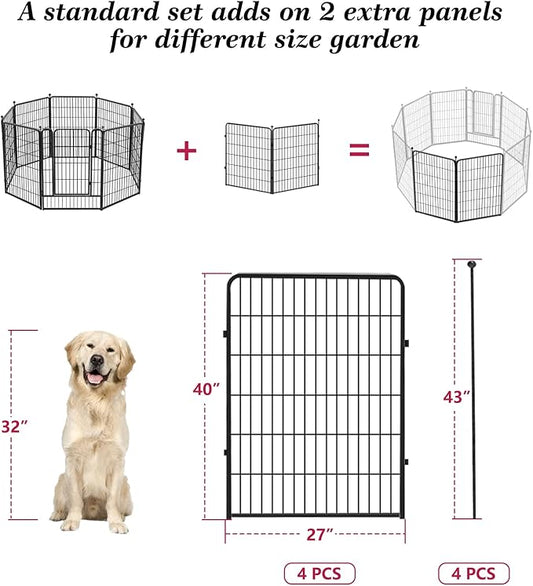 Dog Playpen 40 inch 2 Panels Indoor Dog Pen for Large/Medium/Small Dogs Heavy Duty Metal Dog Fence Outdoor for Yard, Puppy Playpen with Door Portable Pet Fence for RV Camping Yard