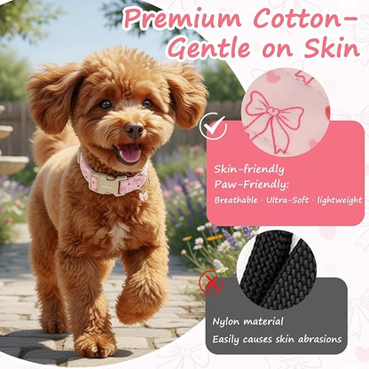 Pink Bow Dog Collar, Adjustable Cotton Dog Collar for Small Medium Large Dogs, Cute Puppy Collars for Girl Female Dogs, Ideal for Gifts,Pet Accessory,M