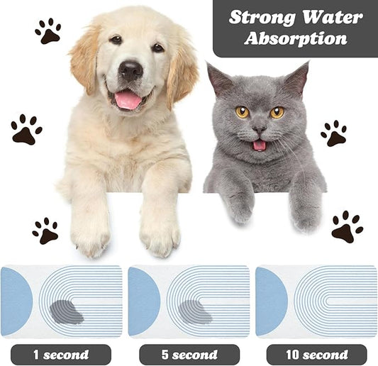 Dog Food Mats for Floors Waterproof, Cat Water Bowl Mats Pet Feeding Absorbent Mat Placemats for Food and Water Blue Bohemia 17 * 30 inch