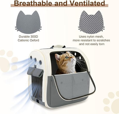 Airline Approved Cat Carrier Backpack - Ventilated Breathable Mesh for Small Dogs & Cats (15lbs), Soft Sided Dog Backpack for Hiking, Camping, Travel & Vet Visits with Padded Straps (Grey)