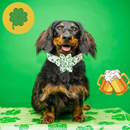 Lionheart glory St. Patrick's Day Dog Collar with Flower Dogs Collar,Soft Green Lucky Clover Shamrock Dog Collars Flower for Medium Dogs Puppy Soft Collars Bows Heavy Duty