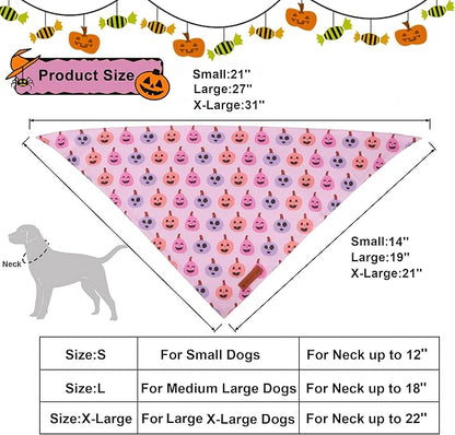 ADOGGYGO Pink Halloween Dog Bandanas 2 Pack, Reversible Ghost Pumpkin Scarf Bib, Adjustable Fit Pink Halloween Bandana for Extra Large Dogs Girl (X-Large)