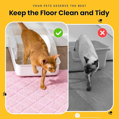 Cat Litter Mat Litter Trapping Mat, 35" x 23" Premium Durable PVC Grid Mesh with Scatter Control, Non-slip, Less Waste Cat Litter Box Mat, Pink