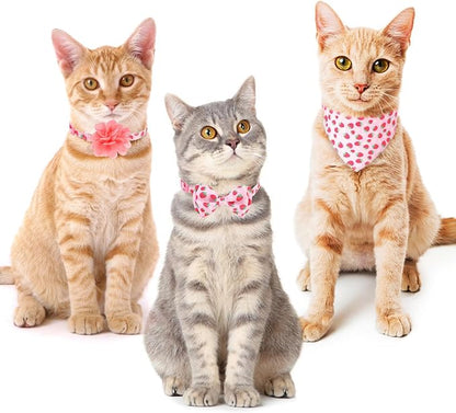 Breakaway Cat Collars with Bell & Cute Pendants - 3 Pack Adjustable Safety Kitten Collars - Decoration for Girl Boy Cats Puppy and Small Pets (Style C - Strawberry)