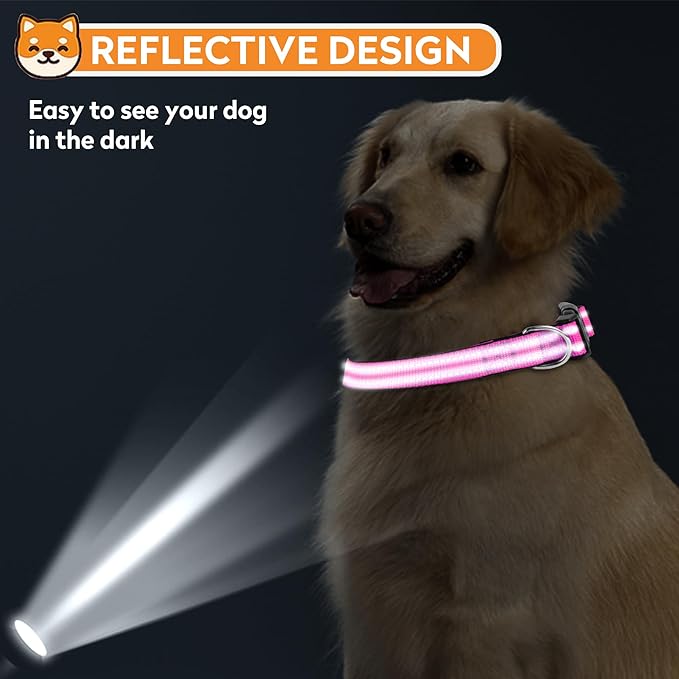 Reflective Dog Collar, Adjustable Soft Neoprene Padded Nylon Pet Collars with Buckle for Medium Dogs, Rose Red,M
